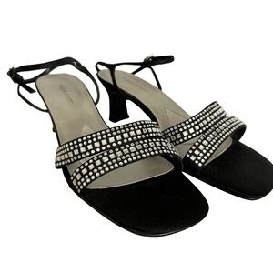 Karen Scott Angie2 Black Satin Strappy Heels dressy rhinestones evening shoes